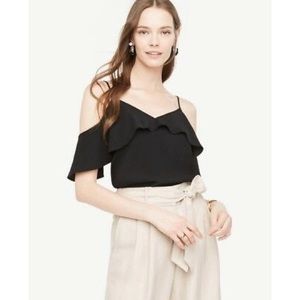 Ann Taylor Cold Shoulder Ruffle V-neck Top